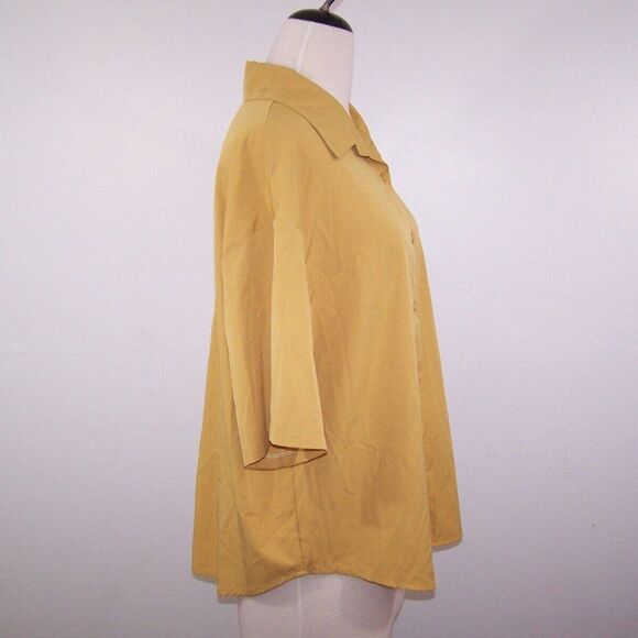 Shein Curve Top Shirt Womens 1XL Button Front Short Sleeve Mustard Yellow Blouse - Picture 5 of 8
